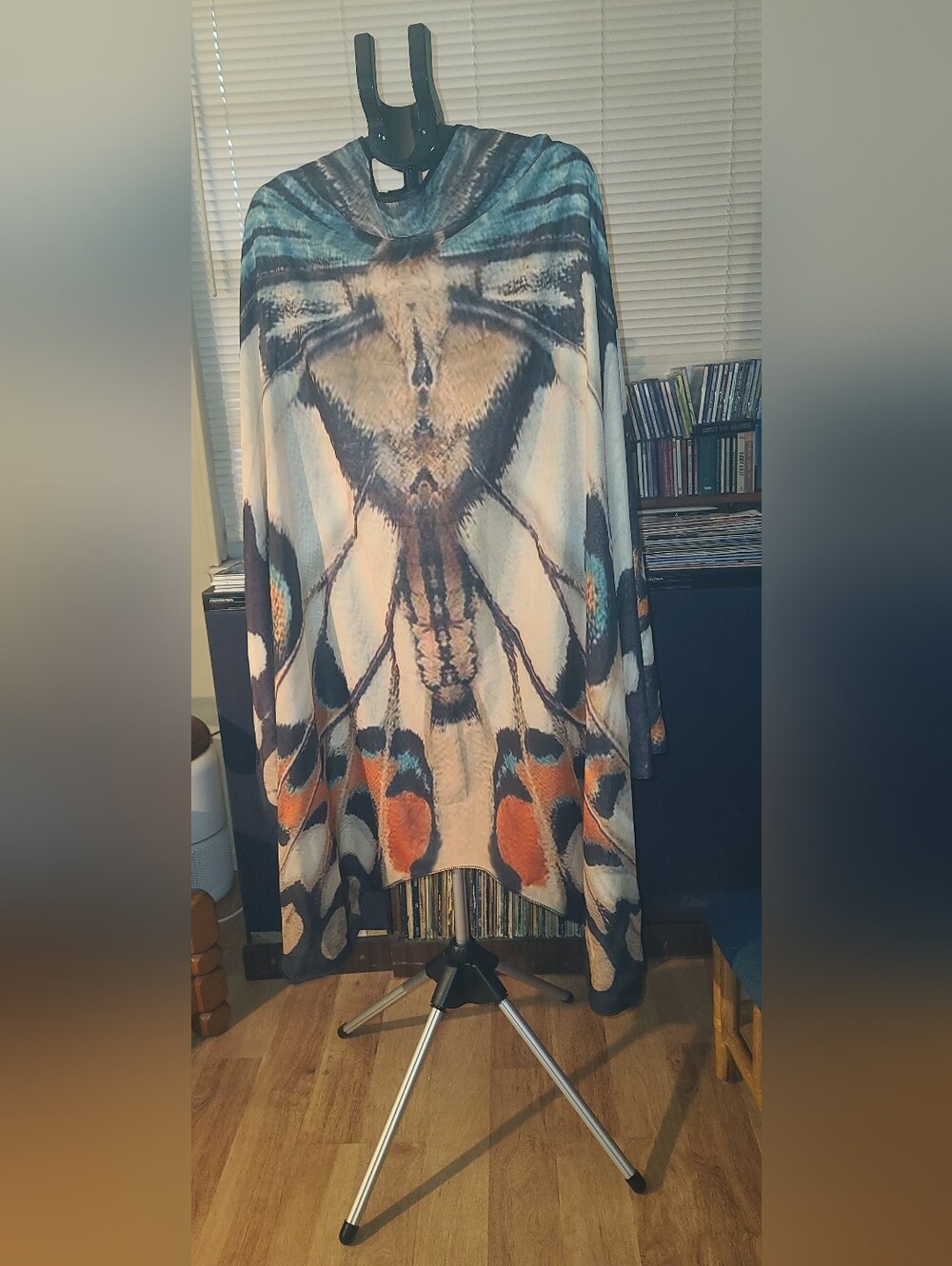 Butterfly Print Cape in Teal, Orange & Cream